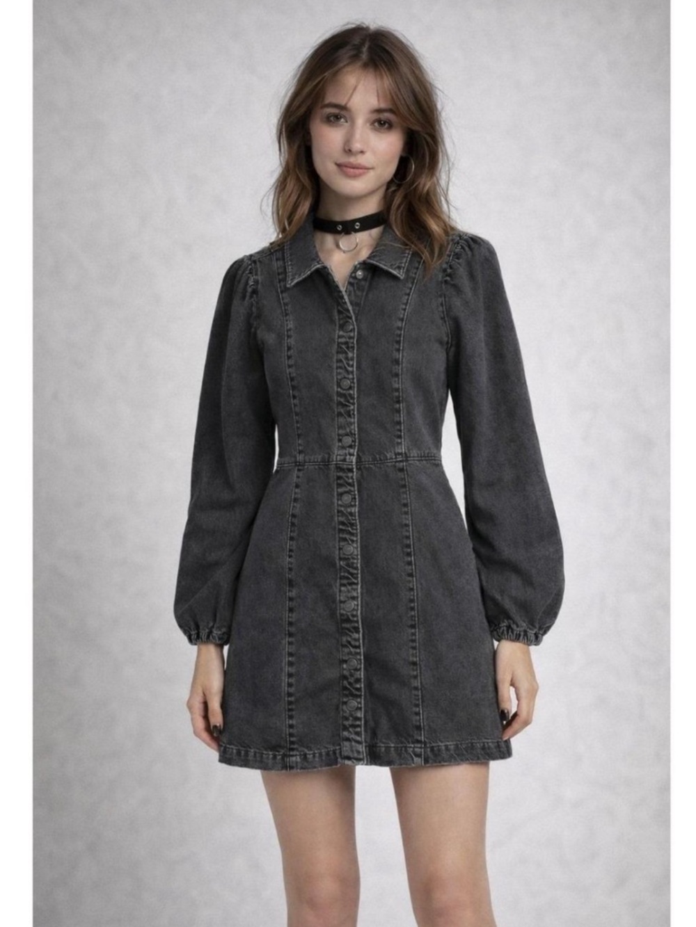 Free People Black Mia Denim Mini Dress Small